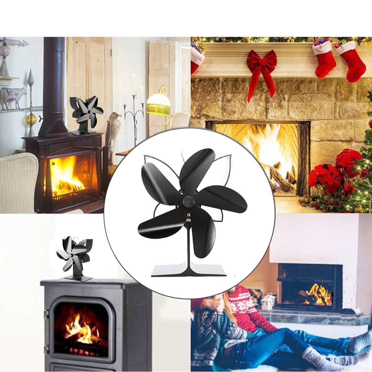 5 Blades Fireplace Fan Stove Fan Heated Fan Heat Powered Eco Fan Low Noise