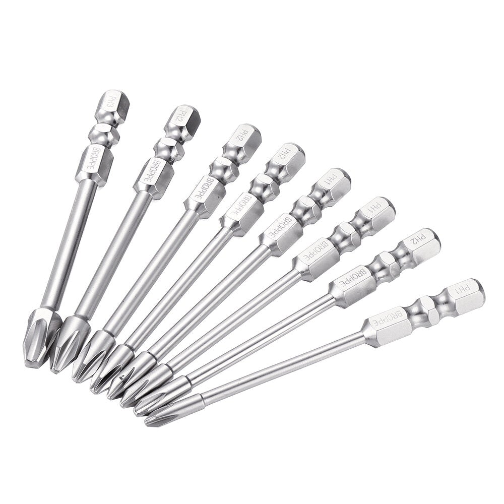 8Pcs 75mm/100mm Length Impact Phillips Screwdriver Bit High Torque Cross Screwdriver Bit S2 Strong Magnetic Screwdriver Bit