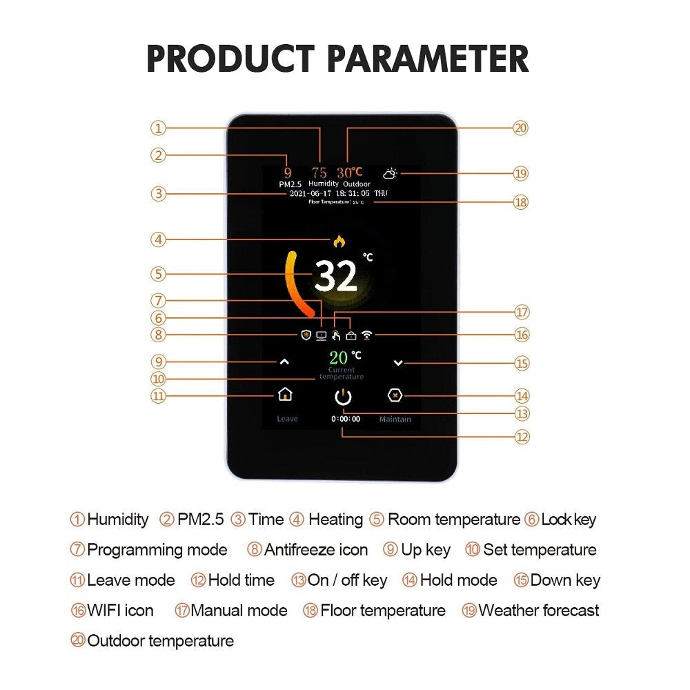 Smart 4.3" LCD Touch Color Screen Thermostat Heating Temperature Controller Works with Alexa Google Home