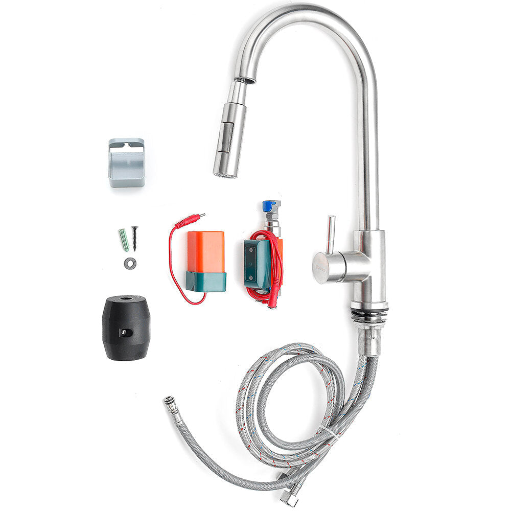 Stainless Steel Kitchen Faucet 360 Rotation With Pull Down Sprayer Fingerprint Resistant Hot Cold Water Mixer Tap