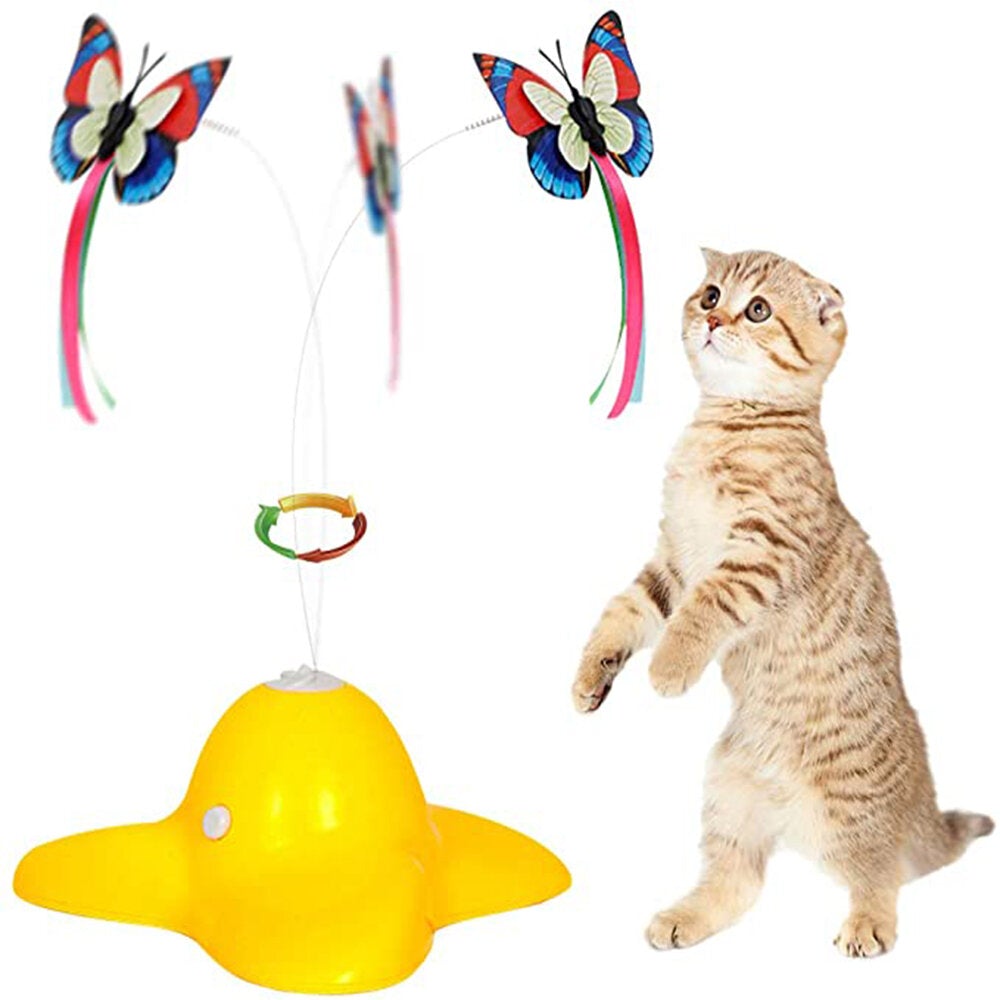 Electric Vibrate Rotating Cat Toys Funny Exercise Cat Toys Teaser with Butterfly Replacement for Pet Toy