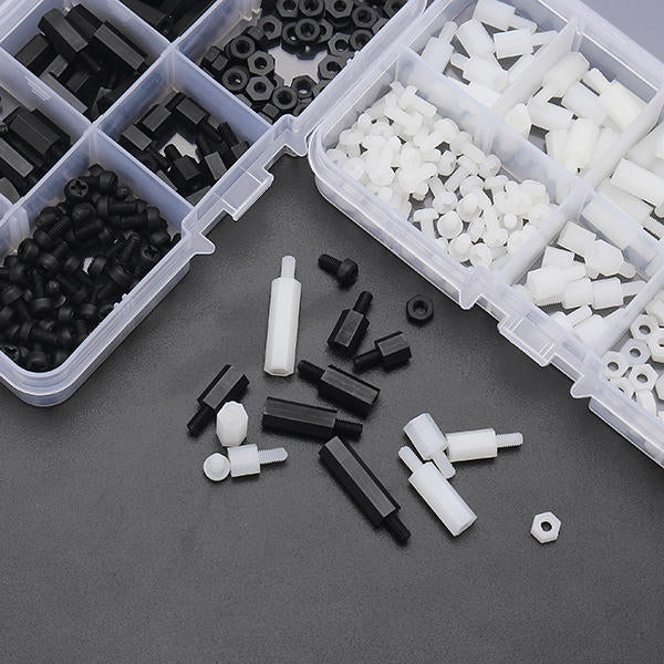 M3NH11 M3 Nylon Screw Black White Hex Screw Nut PCB Standoff Assortment Kit 180Pcs