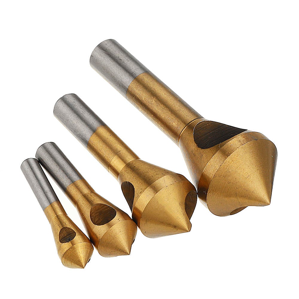 4pcs Countersink Deburring Bit Set Titanium Coated Chamfering Drill Oblique Hole Chamfer