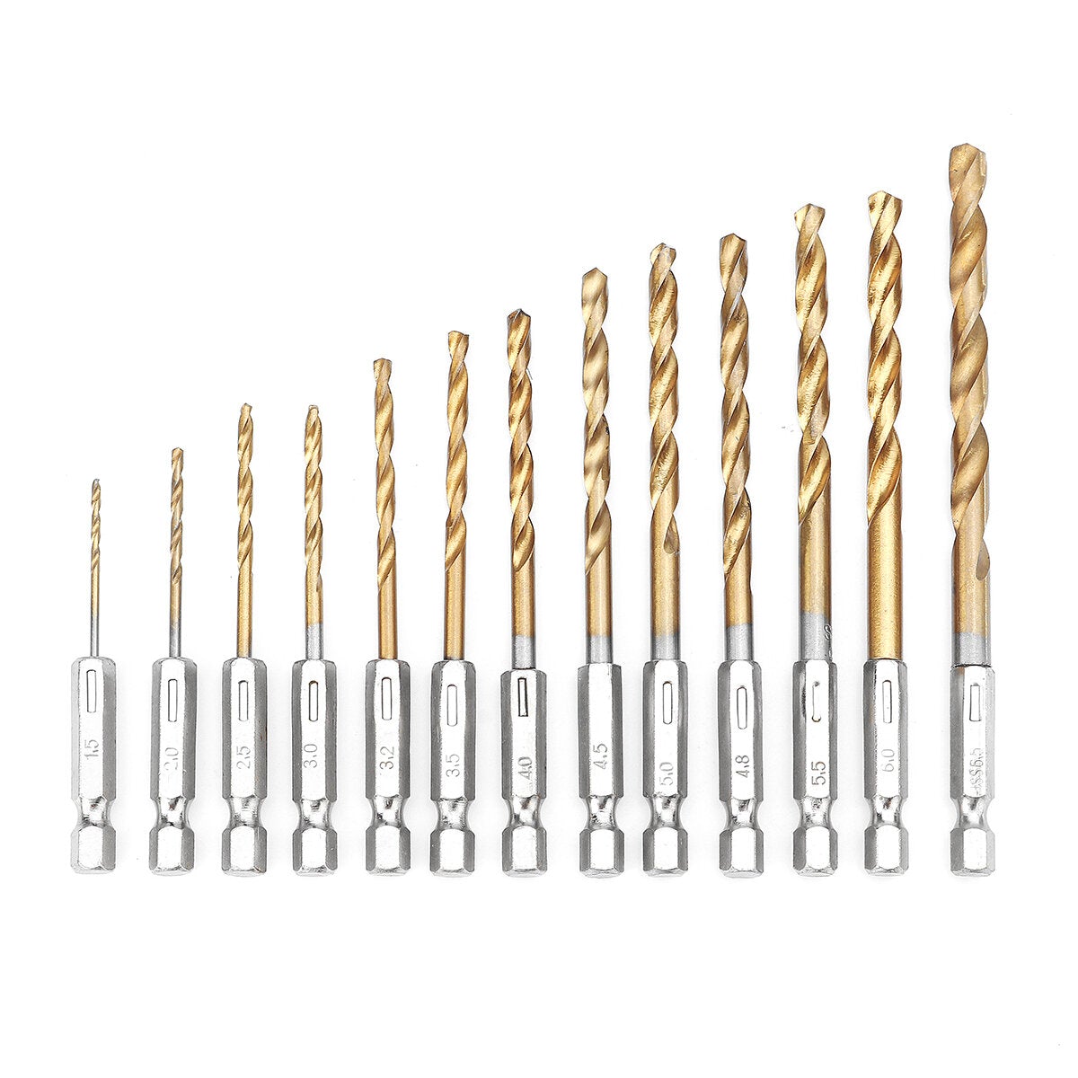 13Pcs HSS Drill Bit Titanium Coated Twist Bits Hex Shank 1.5-6.5mm High Speed Steel Set
