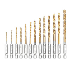 13Pcs HSS Drill Bit Titanium Coated Twist Bits Hex Shank 1.5-6.5mm High Speed Steel Set