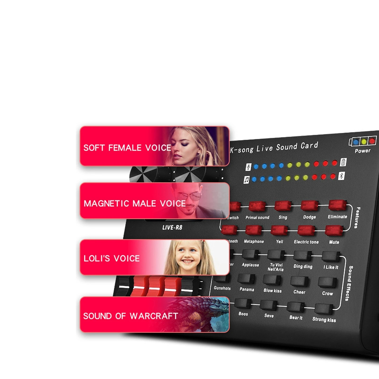 Voice Changer Sound Mixer Board For Live Card Multiple Effects Audio Singing Equipment