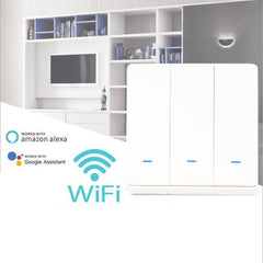 WiFi 3Gang Push Button Wall Light Switch EU AC 100V-240V Smart Switch Compatible with Control Alexa Google Home
