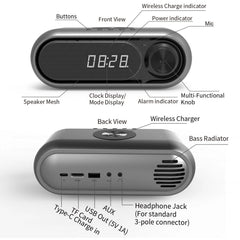 LED Display Table Alarm Clock With Wireless Charger FM Radio TF Card Play Bass Sound Box Wireless Bluetooth Speaker