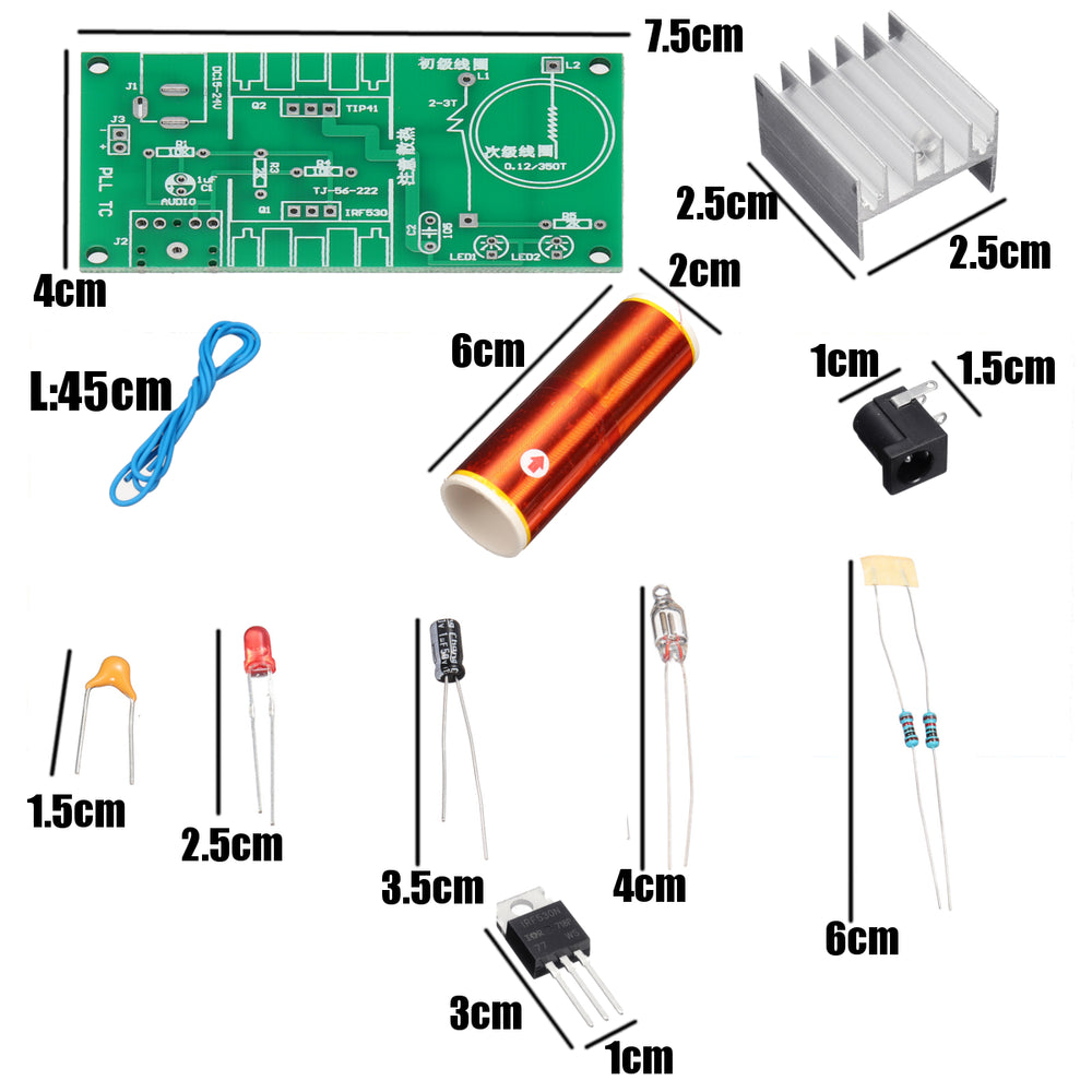 DIY Mini Tesla Coil Module Unassembled 15W DC 15-24V 2A Plasma Speaker Electronic Kit