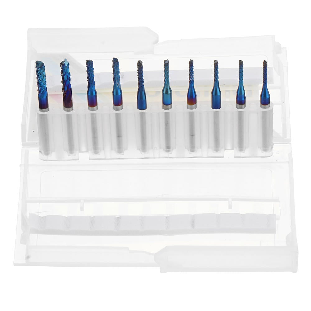 10pcs 1.3-3.175mm Blue NACO Coated PCB Bits Carbide Engraving Milling Cutter For CNC Tool Rotary Burrs