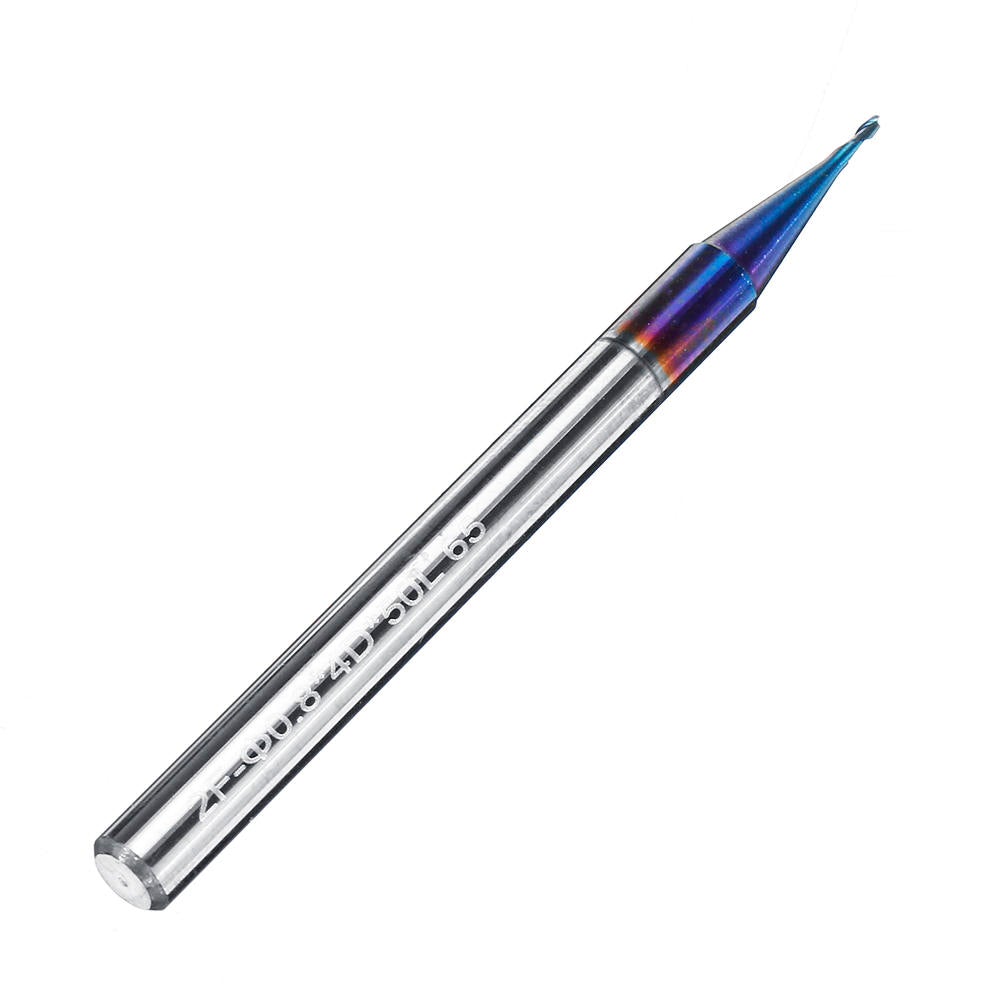4pcs 2 Flutes HRC65 Milling Cutter 0.5-0.9mm Nano Blue Coating Carbide End Mill