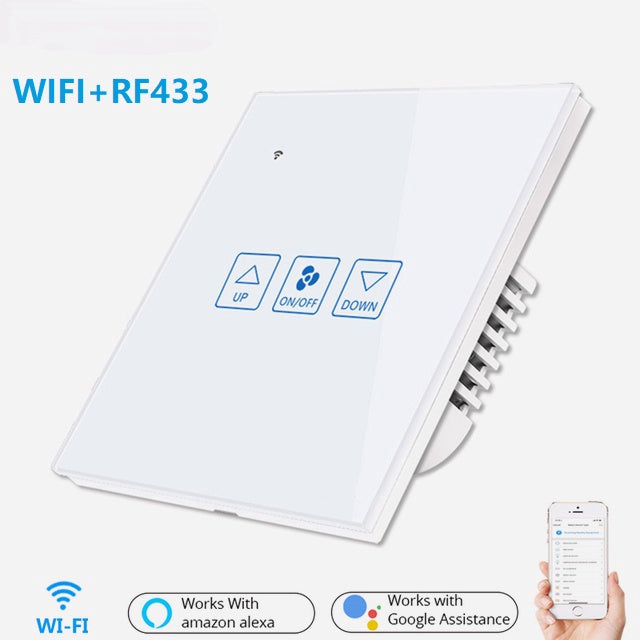 Fan Speed Control Touch Switch WiFi+RF Smart Deluxe Crystal Panel Switch App Remote Control 90V 250V EU Wireless Switch