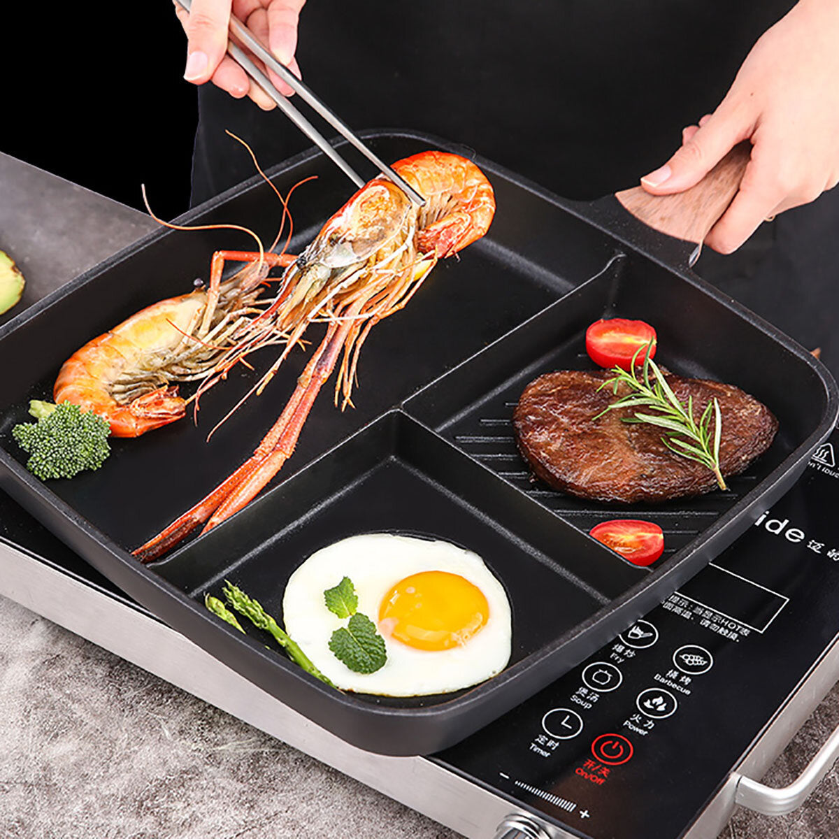 Frying Pan Aluminum Alloy Griddle Grill Non Stick Skillet Cooking Fry Square BBQ