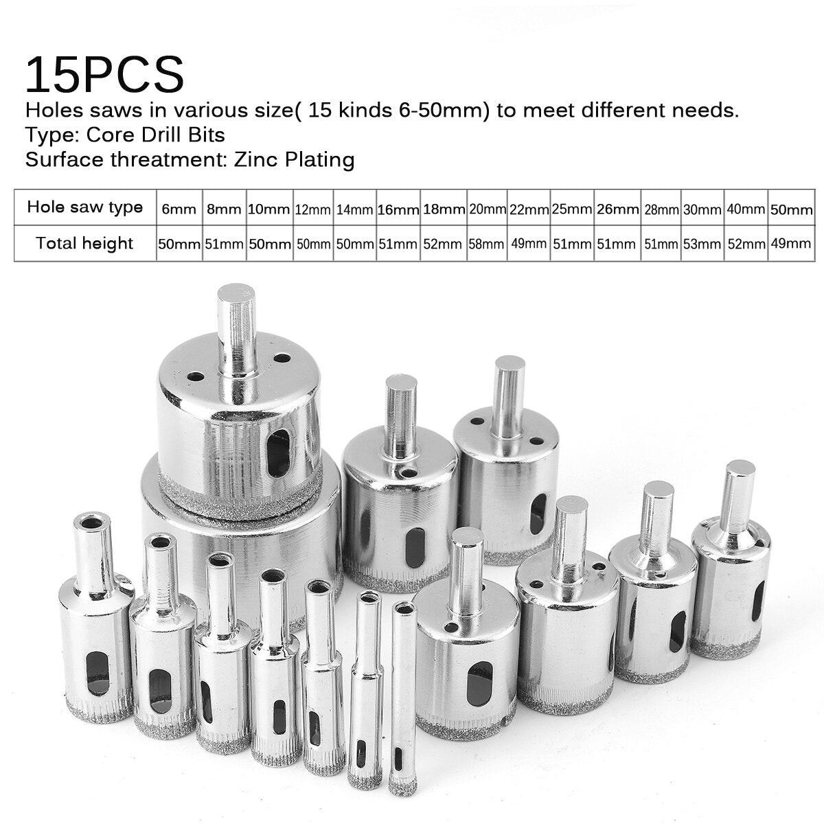 8/14/15/16/30Pcs 6mm-70mm Diamond Coated Drill Bit Set Tile Marble Glass Ceramic Hole Saw Drilling Bits For Power Tools