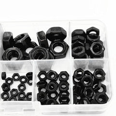 140Pcs Black Carbon Steel Nuts Hex Nut Washer Hexagonal Nuts M2-M10