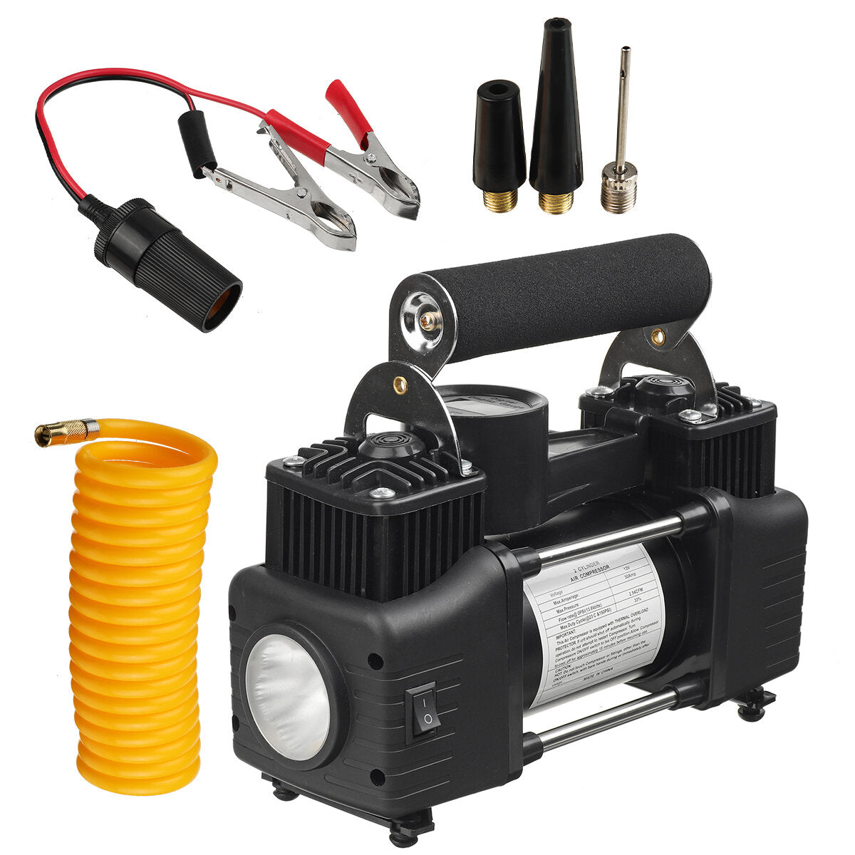 12V 150PSI Dual Cylinder Car Tire Inflator Portable Auto Air Compressor Pump Smart Preset Inflation with LED Light