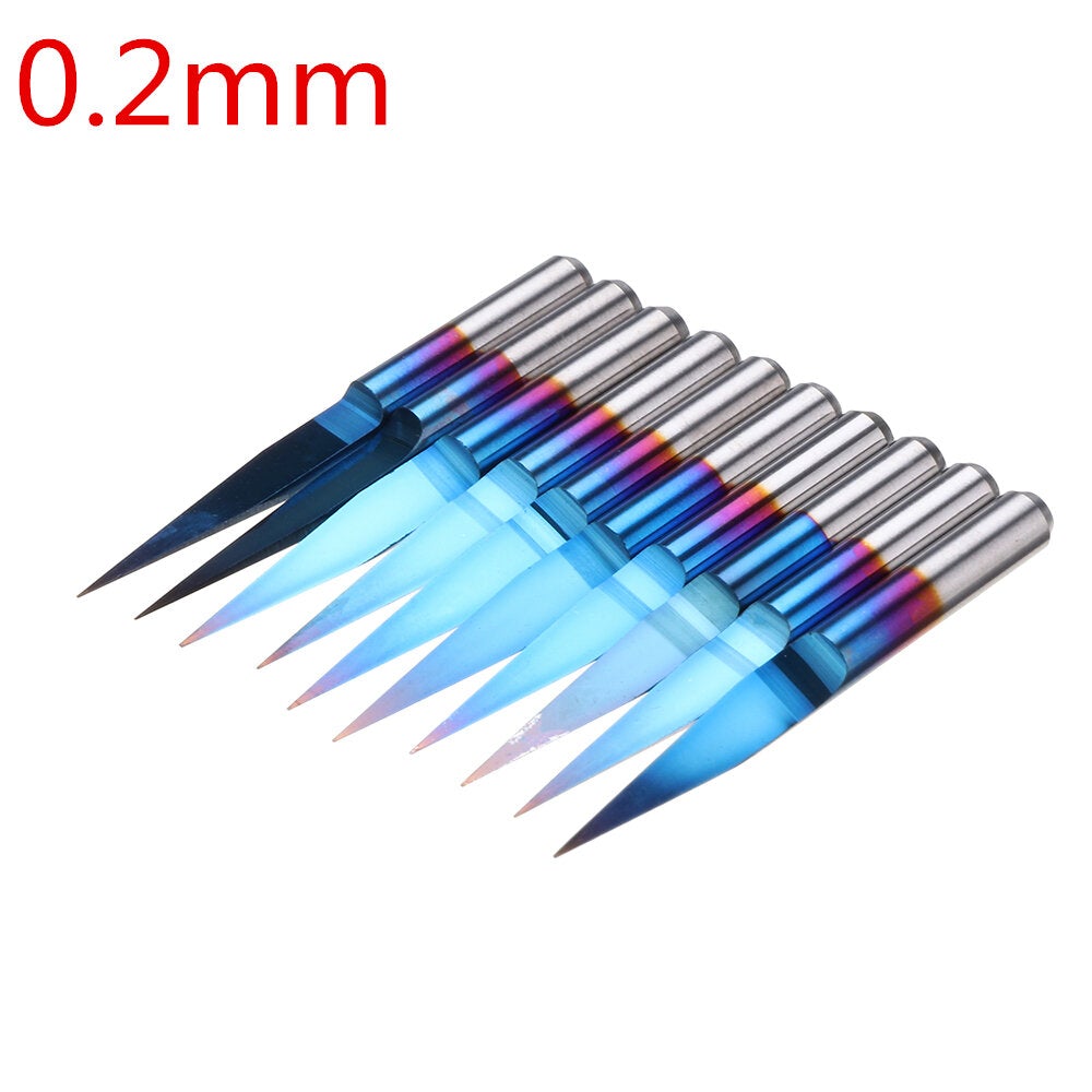 10pcs 0.1/0.2/0.3mm 15 Degree Blue Nano Coated Carbide Engraving Bit Flat Bottom PCB Engraving Bit CNC Router Tool