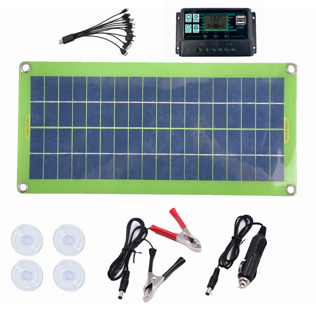 DC 20W 18V Solar Panel Kit Double USB Port Controller Power Bank Portable Battery Charger for Outdoor Camping Travel