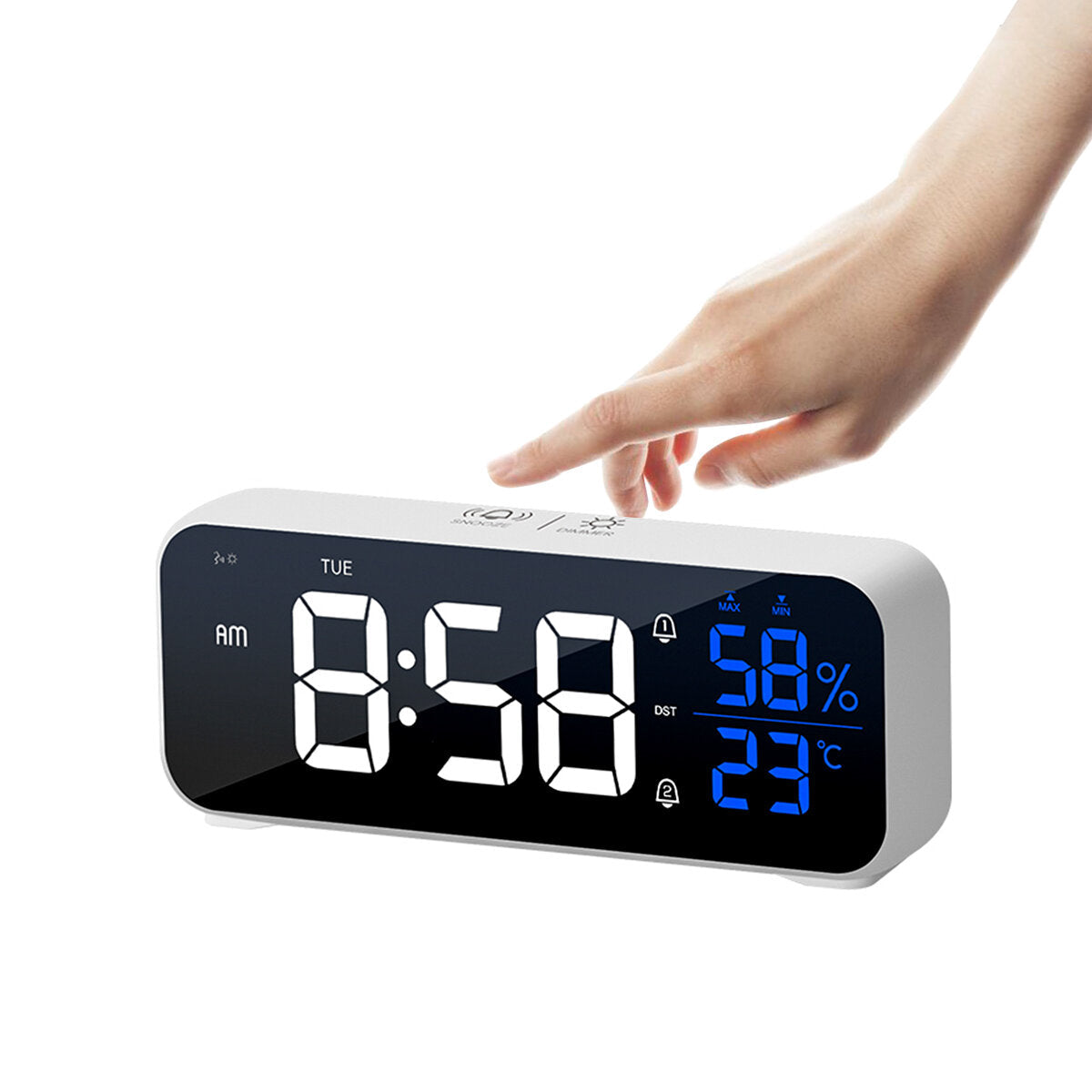 Mirror Alarm Clock LED Music Wall Digital Clock Time Temperature Humidity Display USB Rechargeable Table Clock