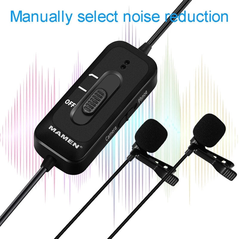 Wired microphone Clip-on Lavalier Noise Reduction Omni-directional Dual Mics for Smart Phone Camera Recording