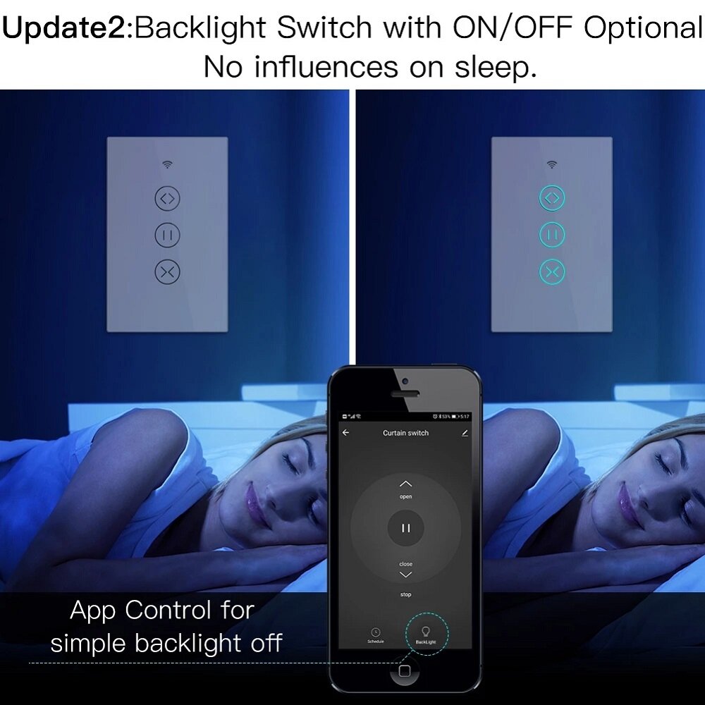 433MHz Smart Touch Curtain Switch Roller Blinds Shutter Wireless Control Relay Status Works with Alexa Google Home