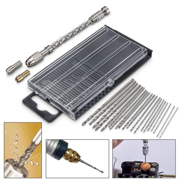Mini Hand Drill with Chuck and 20pcs 0.3-1.6mm Straight Shank Twist Drill Bits Set