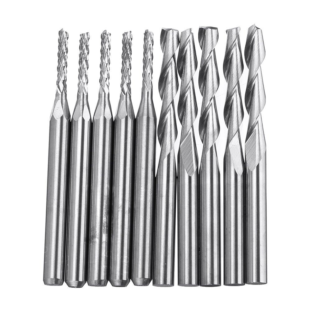10pcs Milling Cutter 5ps 1.5mm End Mill and 5pcs Double Flutes 3.175x17mm