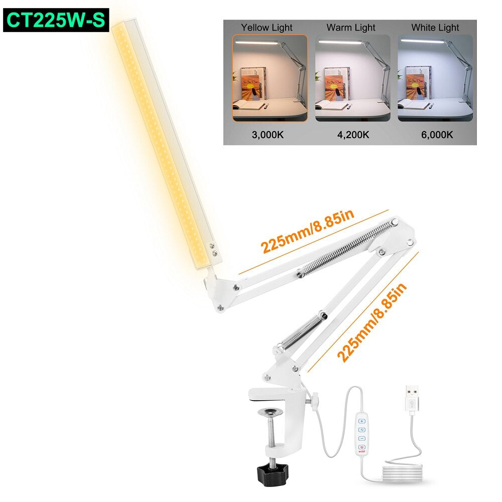 10W LED Desk Lamp Reading Table Lamps 3 Color Modes 10 Brightness Level Eye Caring Lights Dimmable Home Office Light