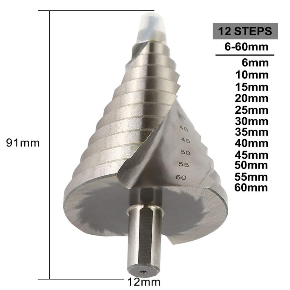 6-60mm Spiral Grooved Step Drill Bit 12 Steps Triangle Shank HSS Step Drill for Metal Sheet PVC Sheet Wood