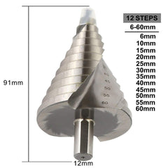6-60mm Spiral Grooved Step Drill Bit 12 Steps Triangle Shank HSS Step Drill for Metal Sheet PVC Sheet Wood