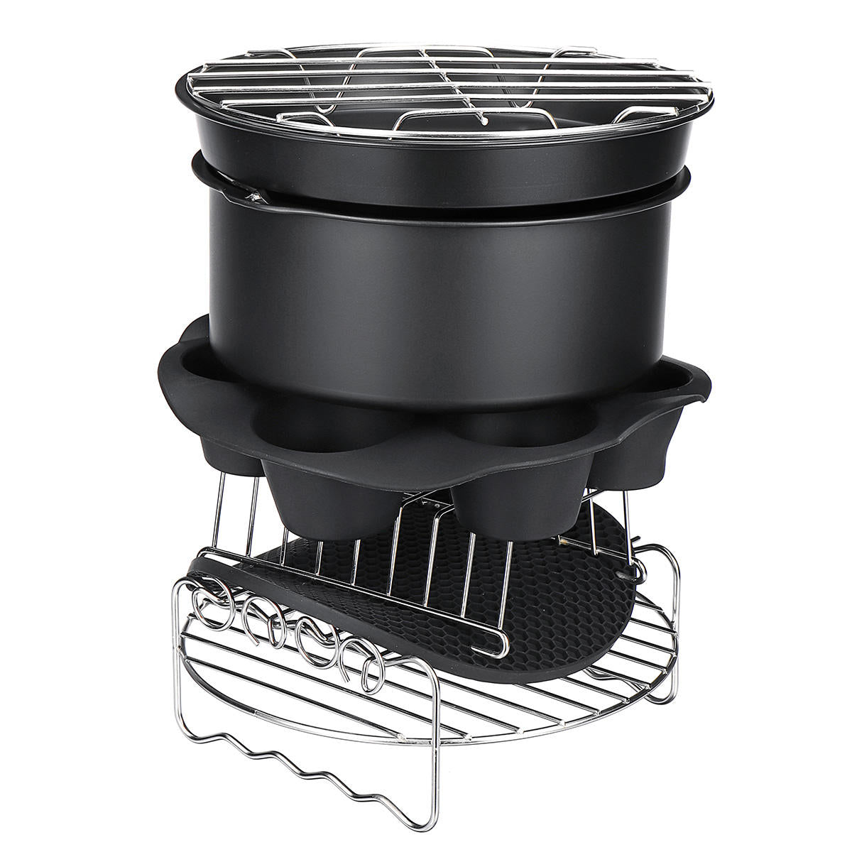 9inch 12pcs/Set Air Fryer With Baking Pad Pot Silicone Mat BBQ Grill Pan Multi-Purpose Cooking Accessories