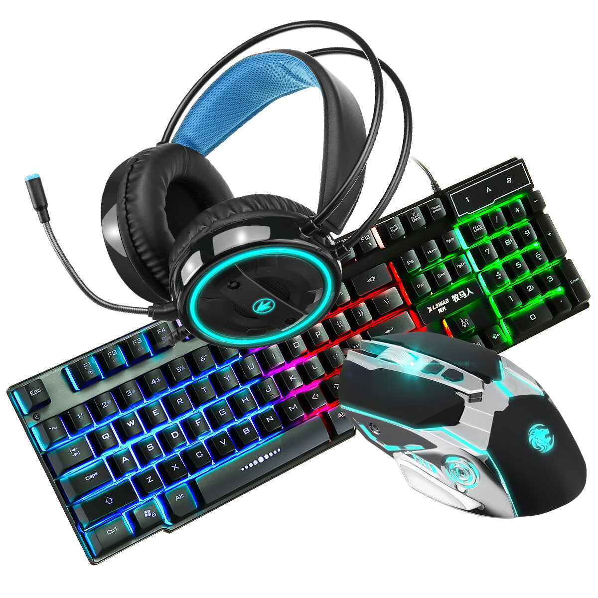 104-Key Waterproof Wired Mechanical Keyboard Headphones Mice Combo With Mic RGB Gaming Set
