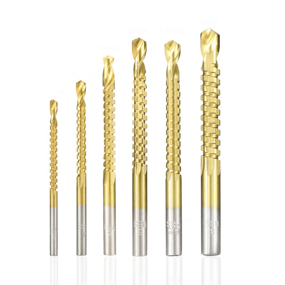 6pcs 3-8mm HSS Drill Bit Titanium Plating Coated Hole Saw Drill Bit Set Wood Hole Cutter Core Drill