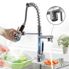 Kitchen Sink Mixer Faucet Pull Out Sparyer Tap 360 Degree Rotation Single Handle Chrome Brass Brushed Collapsible
