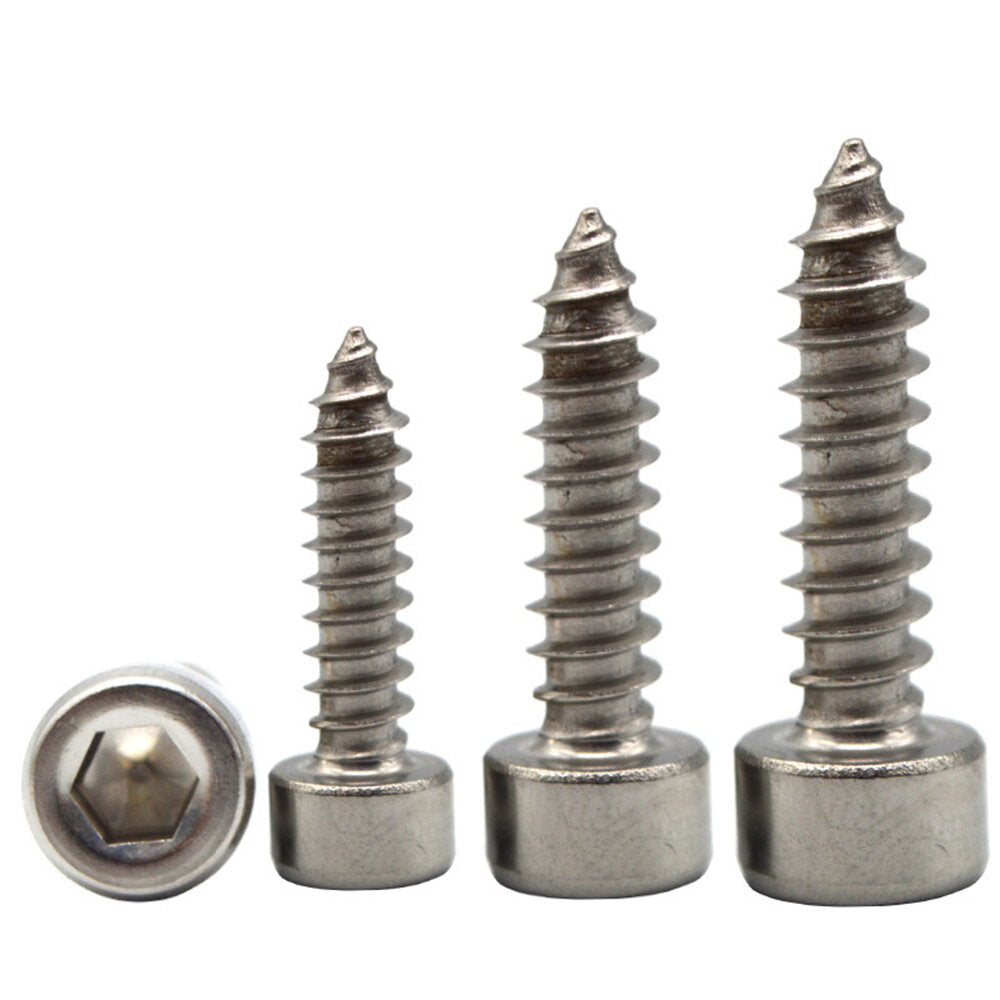 50Pcs M2 304 Stainless Steel Hex Socket Cylinder Cap Head Self Tapping Screw Wood Screws Speaker Screws Optional Length