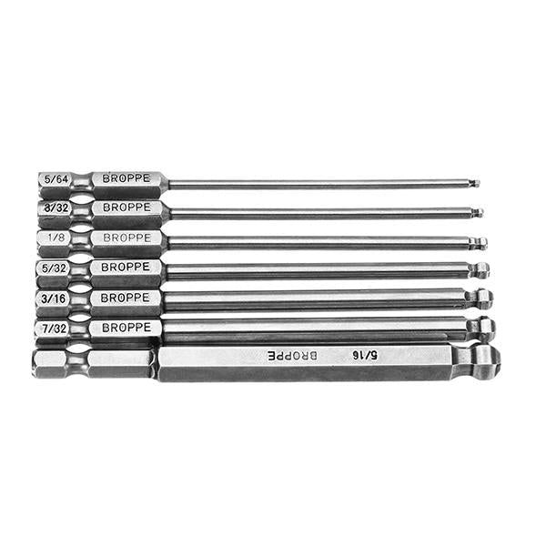 7pcs SAE 5/64-5/16 Inch 100mm Magnetic Ball Screwdriver Bit 1/4 Inch Hex Shank