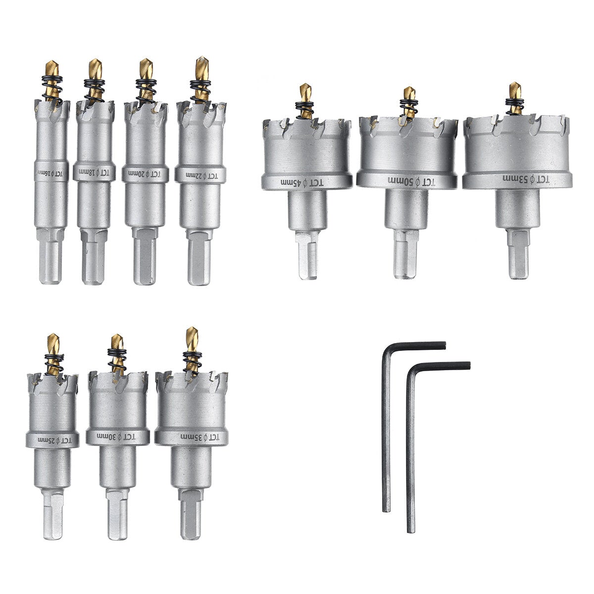 10Pcs 16-53mm Carbide Tip TCT Drill Bit Hole Saw Cutter Kit Stainless Steel Hexagon Wrench With Storage Box