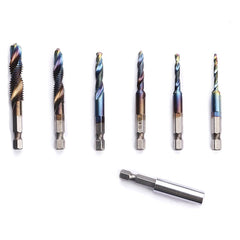 7Pcs M3-M10 6.2mm Hex Shank Blue Coated Screw Thread Metric Compound Tap Drill Bits with Extension Rod