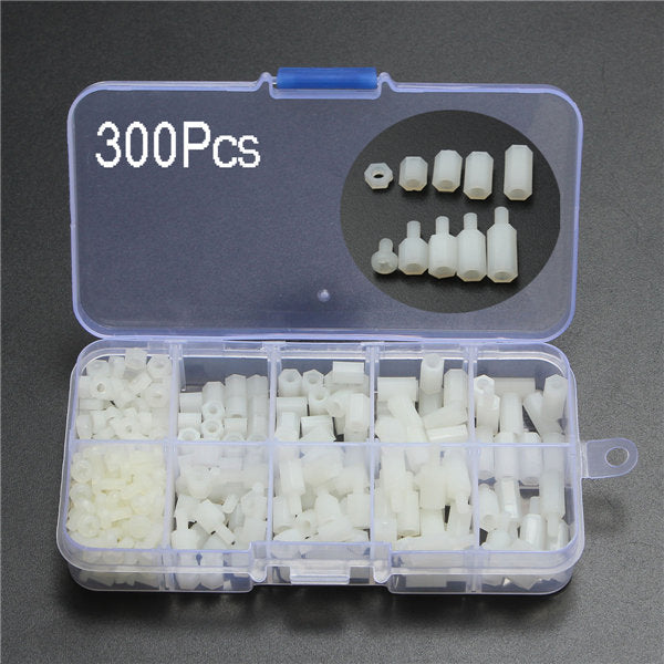 M3NH9 M3 Nylon Screw White Hex Screw Nut Nylon PCB Standoff Assortment Kit 300pcs