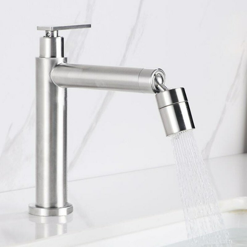 Stainless Steel Bathroom Basin Faucet 360 Degree Swivel Universal Rotating Two Water Modes Hot Cold Mixer Tap