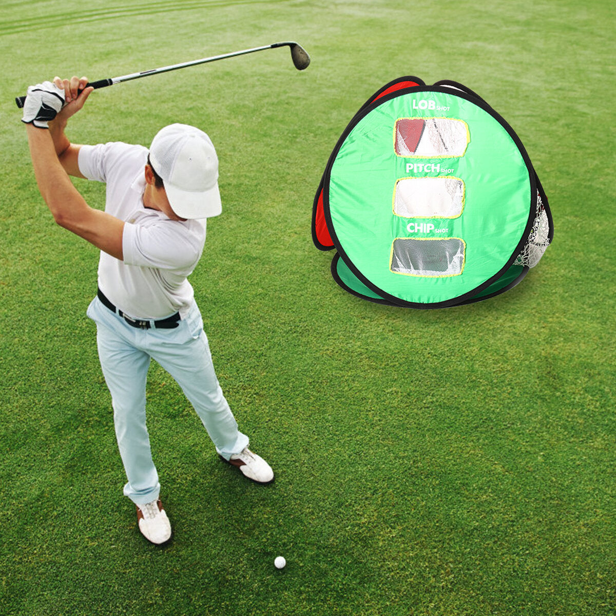 3-in-1 Golf Chipping Net Practice Driving Mat Indoor Outdoor Backyard Portable Ball Retriever Golf Training Aids