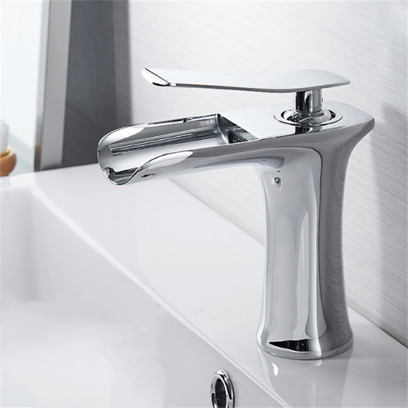 Bathroom Basin Waterfall Faucet Hot Cold Mixer Tap Single Hole Handle Sink Modern Vanity