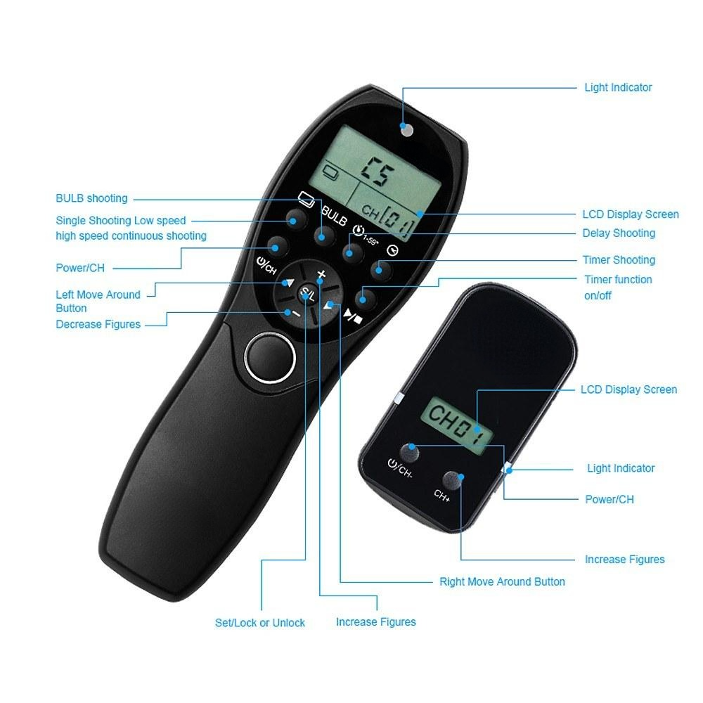 2.4G Wireless Remote Control LCD Timer Shutter Release Transmitter Receiver 32 Channels