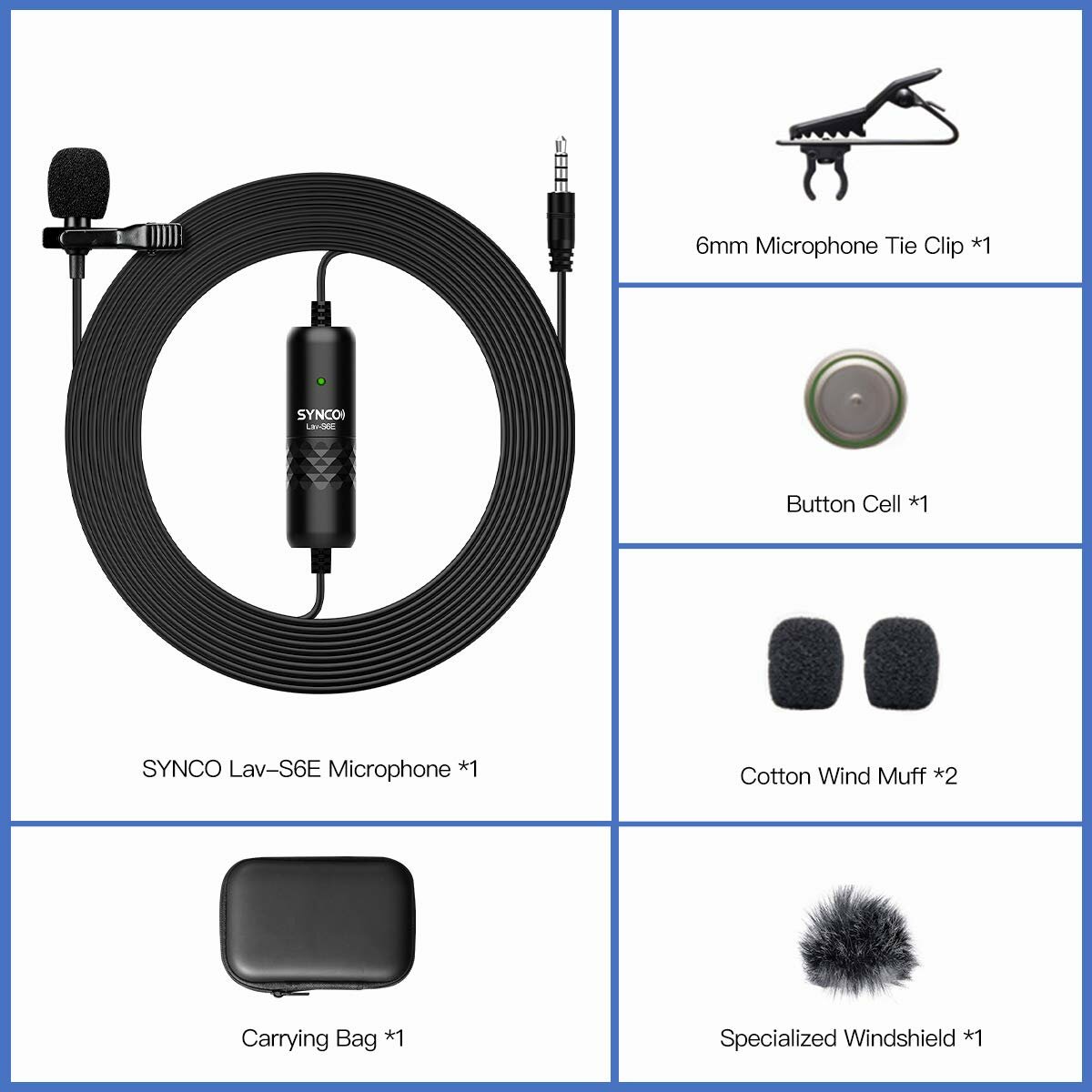 Lavalier Microphone Omnidirectional Condenser 6M Long Cable Lapel Mic for Smartphone Camera Tablet Recording