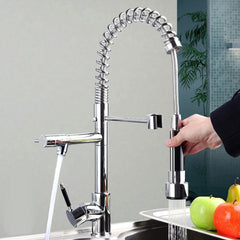Kitchen Sink Mixer Faucet Pull Out Sparyer Tap 360 Degree Rotation Single Handle Chrome Brass Brushed Collapsible