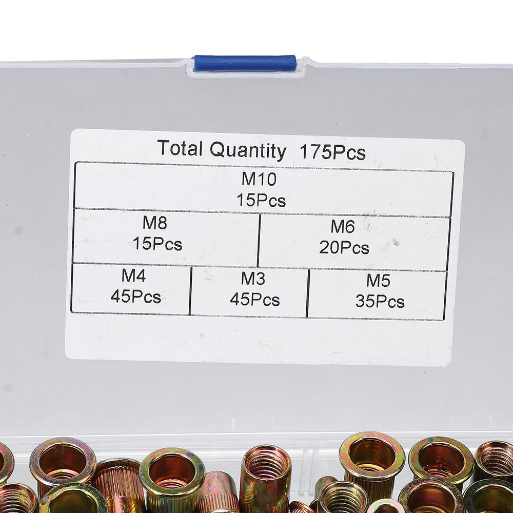 175Pcs Mixed Zinc Plated Threaded Rivnuts Blindnuts Nutserts M3-M10 Insert Rivet Nut Assortment Kit
