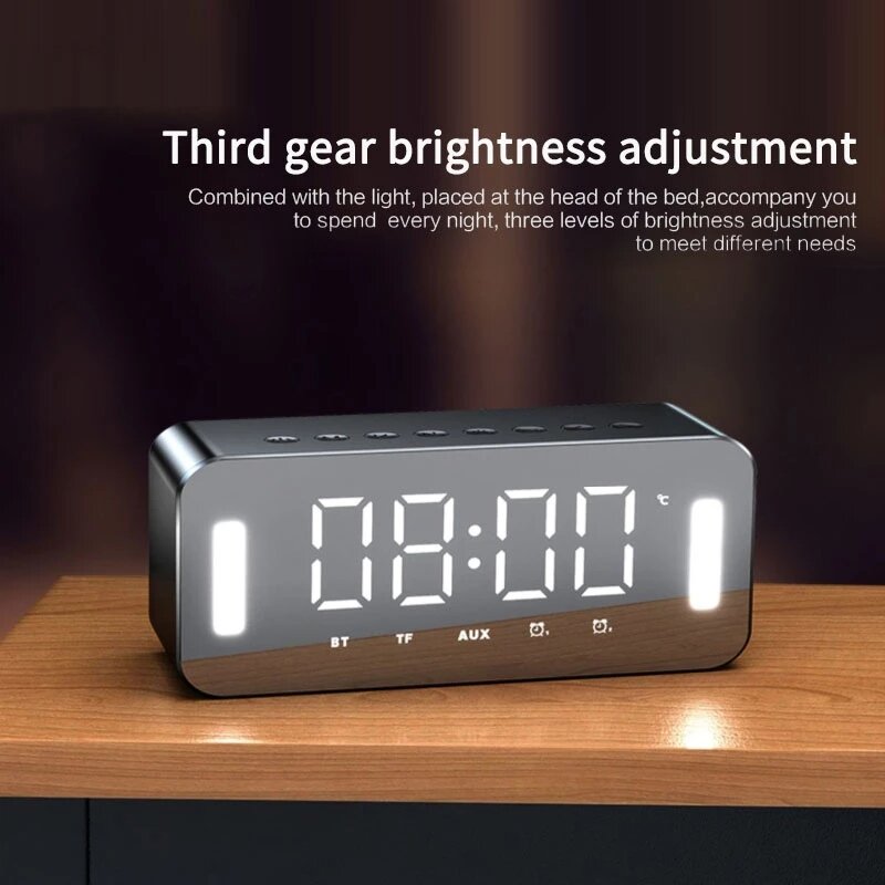 Bluetooth 5.0 Full-Range Speaker 2500mAh Stereo Bass LED Display Digital Electronic Clock FM Radio Bass Portable Speaker