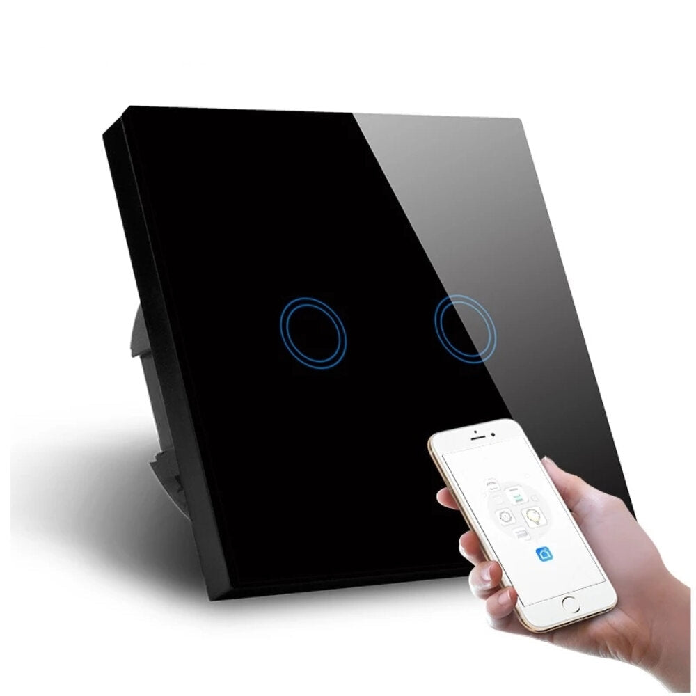 Standard Smart Light Switch WiFi 2 Gang Wireless Touch Sensor Remote Control Smart Switch with Power Statistics Function