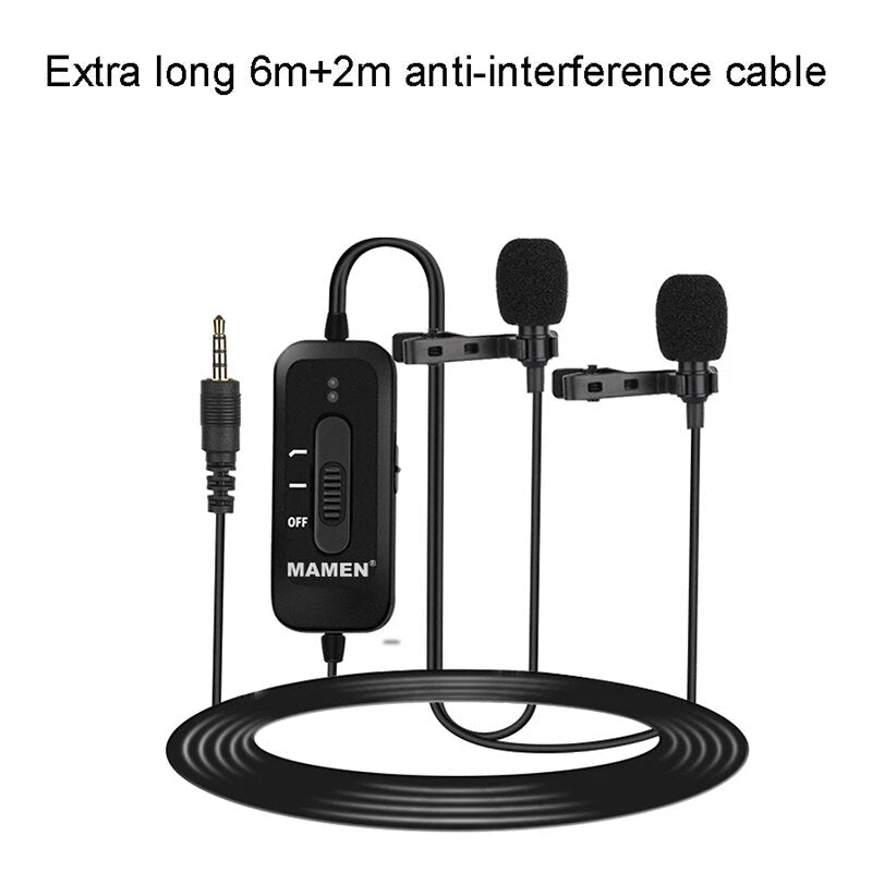 Wired microphone Clip-on Lavalier Noise Reduction Omni-directional Dual Mics for Smart Phone Camera Recording
