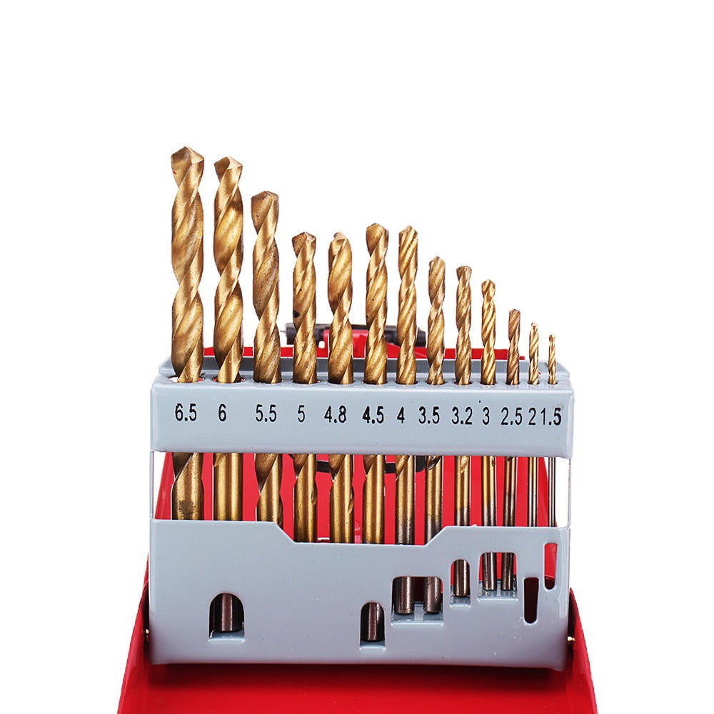13Pcs M2 HSS 6542 Twist Drill Bit Set 1-6.5mm Titanium Coated Drill Bit with Metal Box for Wood Metal Drilling